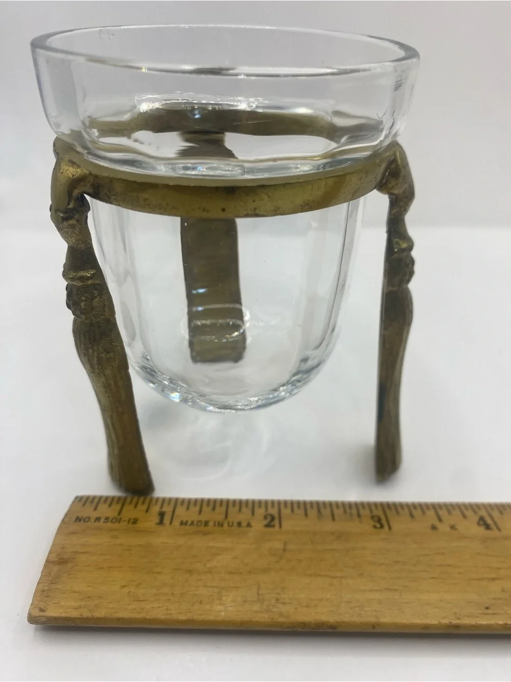Glass Tealight With Decorative Tassel Detail Brass Stand 4” Height